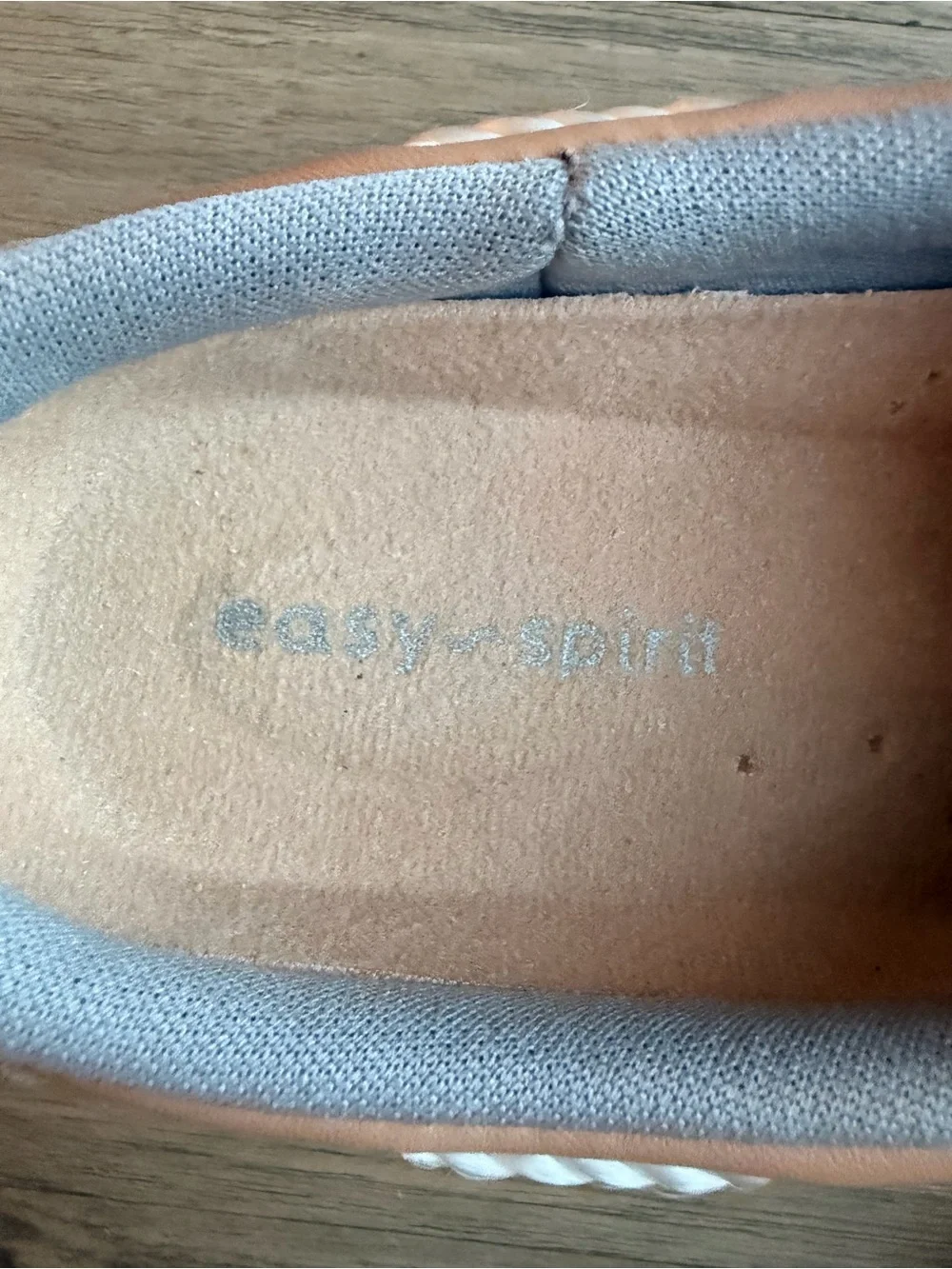 Easy Spirit Slip-On Striped Sneakers in Light Blue and Tan